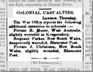 Sid Parkes wounded 1900 paper cutting